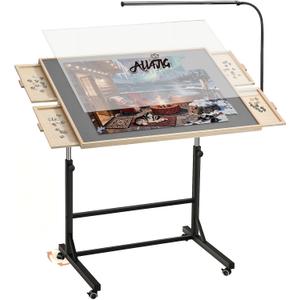ALL4JIG 2000 Pieces Rotating Puzzle Table with LED Light, 40.1628.5 Wooden Jigsaw Puzzle Board with 4 Drawers & Cover, Upgraded Stability, Swivel Rolling Wheels & Vertical Storage Option, Large-2000pcs