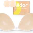 Niidor Adhesive Strapless Bra - Push Up & Backless Sticky Bra with Nipple Covers for All Day Wear Deep Nude