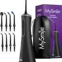 MySmile LP211 Cordless Water Flossers, Portable Rechargeable Oral Irrigator for Teeth Cleaning, 5 Cleaning Modes, IPX7 Waterproof, 8 Replacement Tips and a Storage Pouch (Midnight Black)
