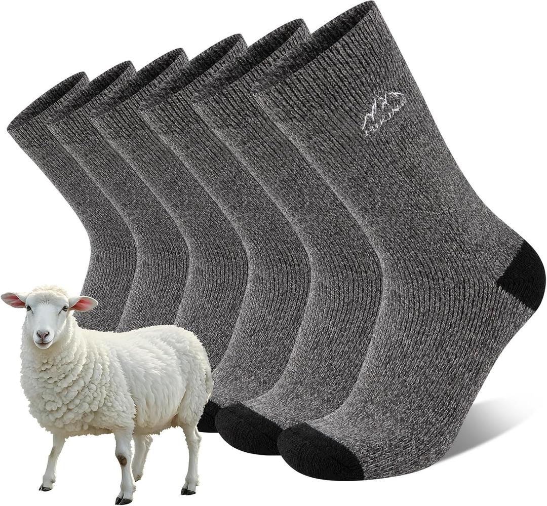 COOVAN Mens Merino Wool Hiking Socks Crew Thermal Winter Outdoor Boot Socks for Cold Weather 3 Pairs (Small-Medium, Three Grey)