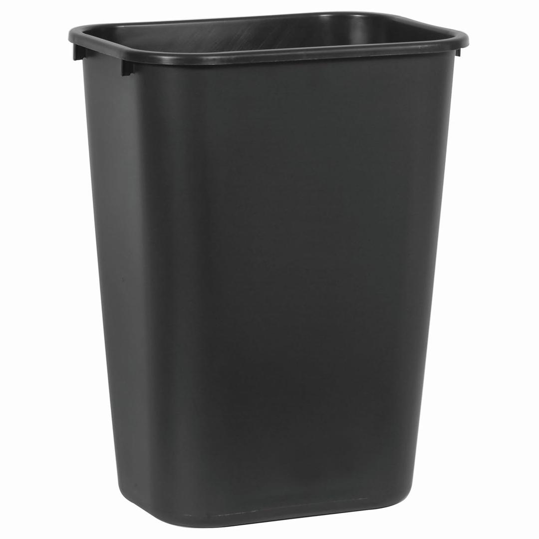 Rubbermaid Commercial Wastebasket Trash Container, 41QT/10.25 GAL, Plastic, Black, Stackable Trash Can for Bedroom/Bathroom/Office, Fits Under Desk/Sink/Cabinet, Pack of 2