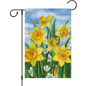 Louise Maelys Welcome Spring Summer Garden Flag 12x18 Double Sided Vertical, Burlap Small Daffodil Floral Flower Yard House Outside Outdoor House Decoration