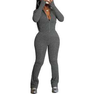 HBQ Women's 2 Piece Tracksuit Sets Long Sleeve Zip Up Crop Tops and Flare Pants Casual Workout Oufit Jogger Loungewear Set (Large, Grey)