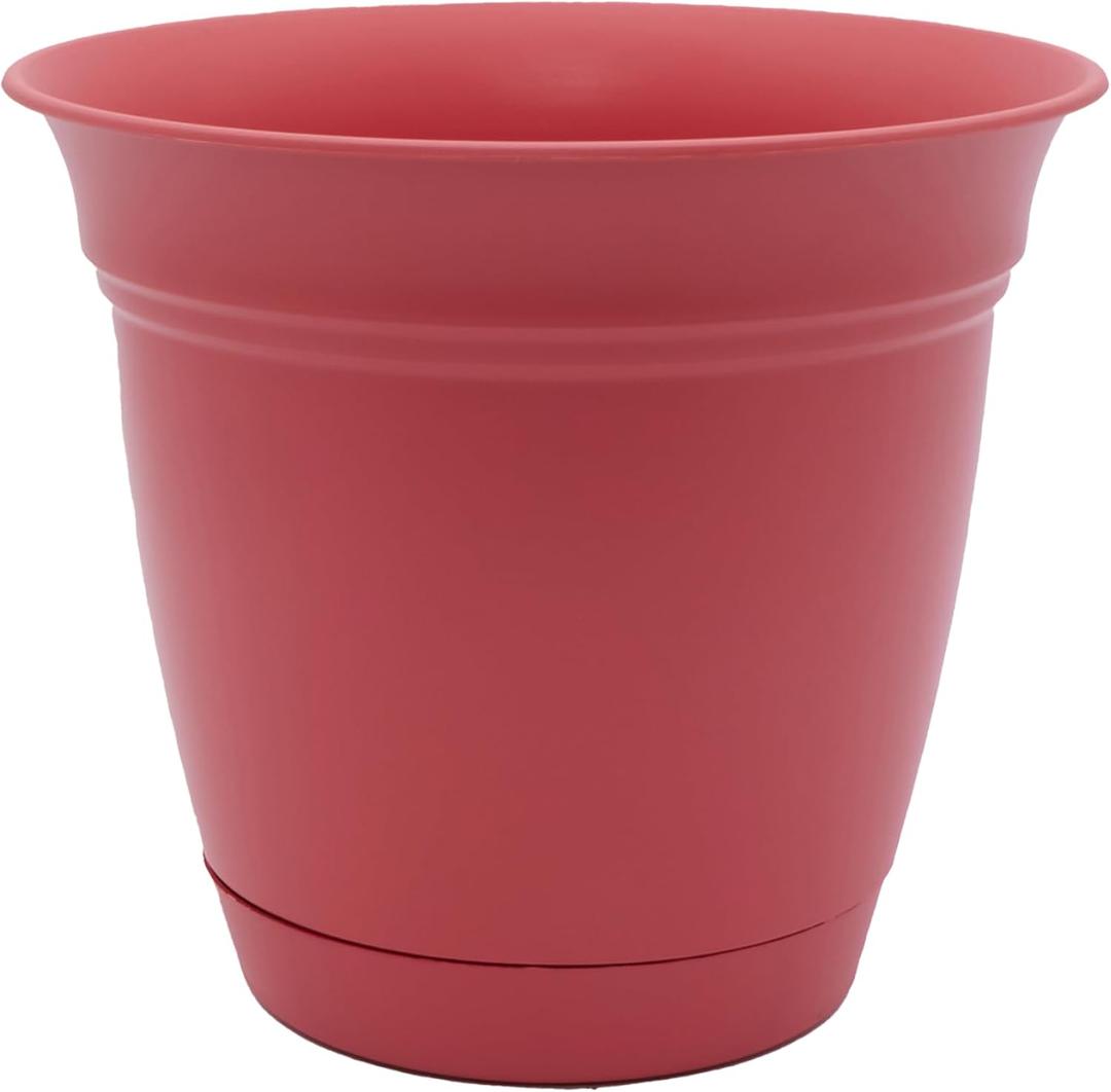 The HC Companies Eclipse Round Planter with Saucer - Outdoor & Indoor Plant Pot with Drainage Holes - Lightweight, UV-Resistant Plastic Pots for Plants, Flowers & Herbs (10" Rose, Pack of 1)