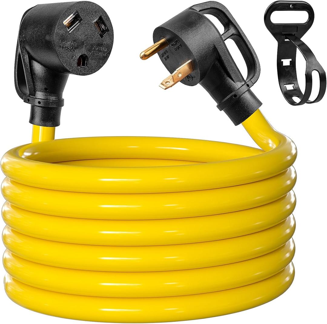 30 Amp 10FT RV Extension Cord with Grip Handle, 3 Prong 250 Volt, Power Extension Cord Waterproof with Power Cord Organizer, NEMA TT-30P to NEMA TT-30R, UL Listed