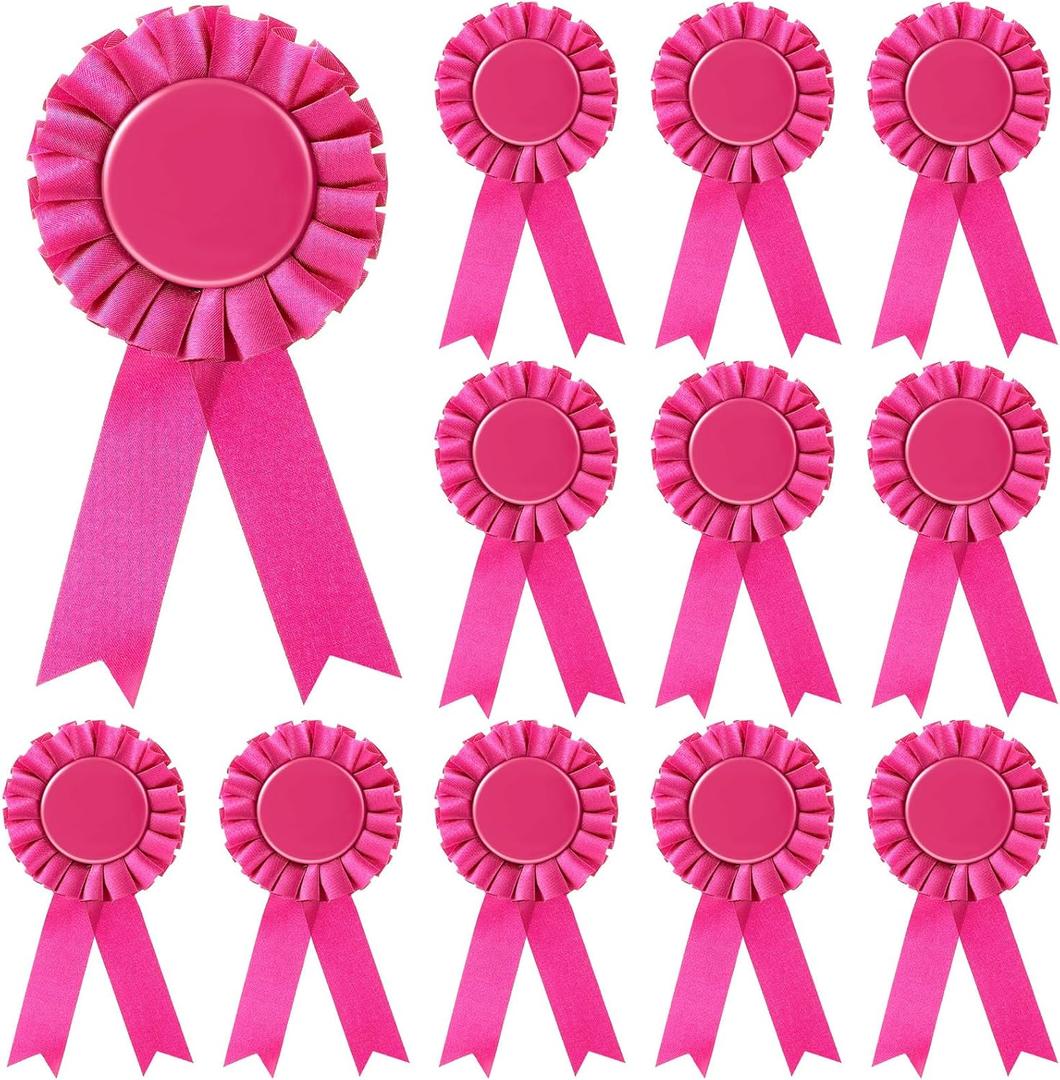12 Pieces Blank Award Ribbon Prize 1st Place Rosette Medal Winner Victory Recognition Participation Ribbon for Competition Sport Event School Contest(Rose Pink)