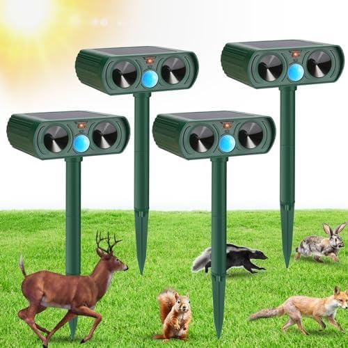Gebatule 4 Pack Solar Ultrasonic Animal Repellent Cat Repellent Outdoor Deer Repellent Devices Animal Deterrent to Scare Squirrel Rabbit Raccoon Dog Skunk for Yard