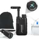 Purewell Water Purifier Pump with Replaceable Carbon 0.01 Micron Water Filter, 4 Filter Stages, Portable Outdoor Emergency and Survival Gear - Camping, Hiking, Backpacking