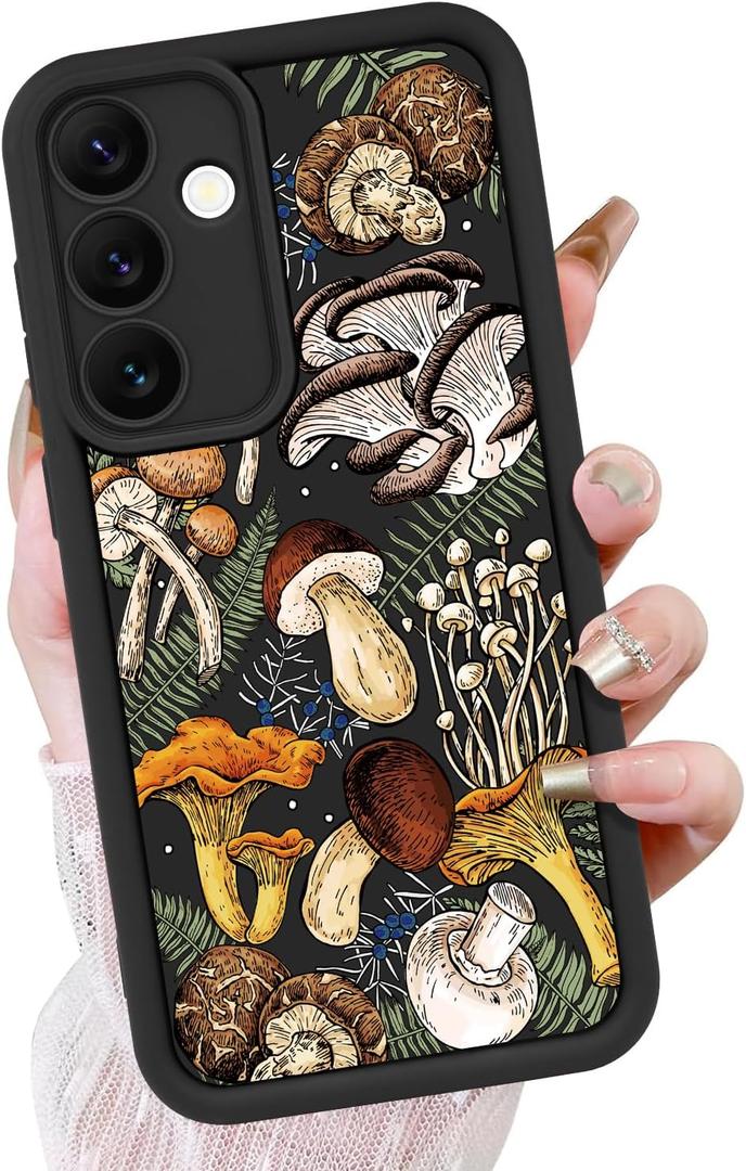 KANGHAR Black Case for Samsung Galaxy S25 Plus Case, Cute Mushroom Art Design Soft TPU Shockproof Protective for Women Girls Slim Phone Cover-Black