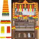 11PCS Diwali Decorations Marigold Garland for Home, Artificial Marigold with Bells and Leaves Long Strands for India Wedding, Pooja Decor, Marigold Flowers for Christmas Thanksgiving New Year (11pcs Orange Yellow)