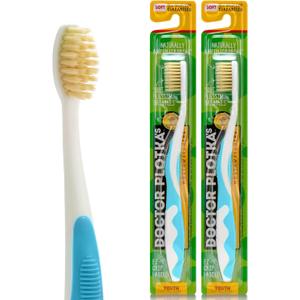 MOUTHWATCHERS Soft Childrens Flossing Manual Toothbrush, Set of 2, Blue Toothbrushes for Kids & Teens, Ultra Clean, by Dr. Plotka's