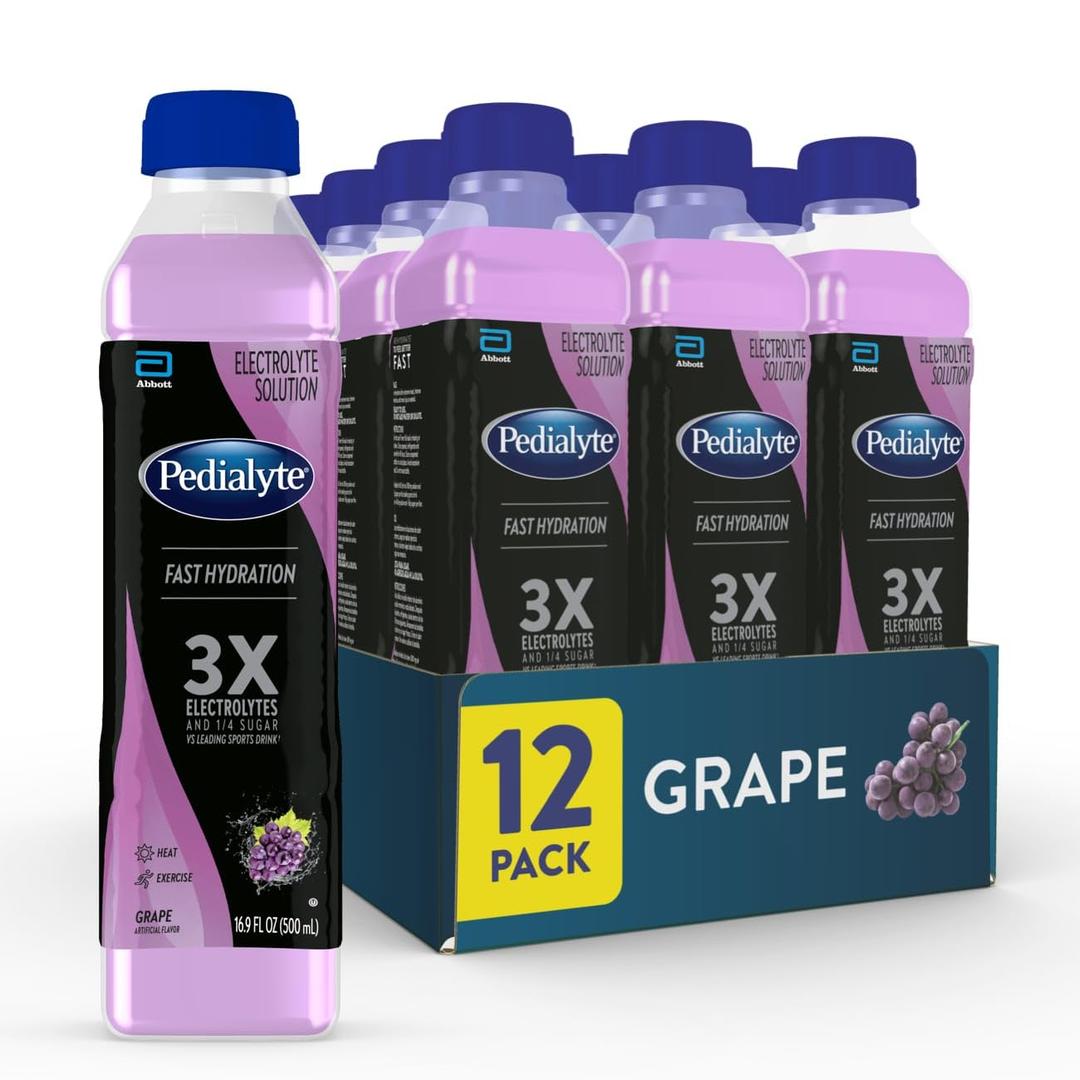 Pedialyte Electrolyte Solution, Grape, Hydration Drink, 16.9 Fl Oz (Pack of 12), BBD 10/18/2027