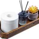 MyGift Wooden Vanity Tray, Rustic Burnt Solid Wood Toilet Tank Tray - Decorative Octagonal Cosmetic Organizer with Antique Metal Handles