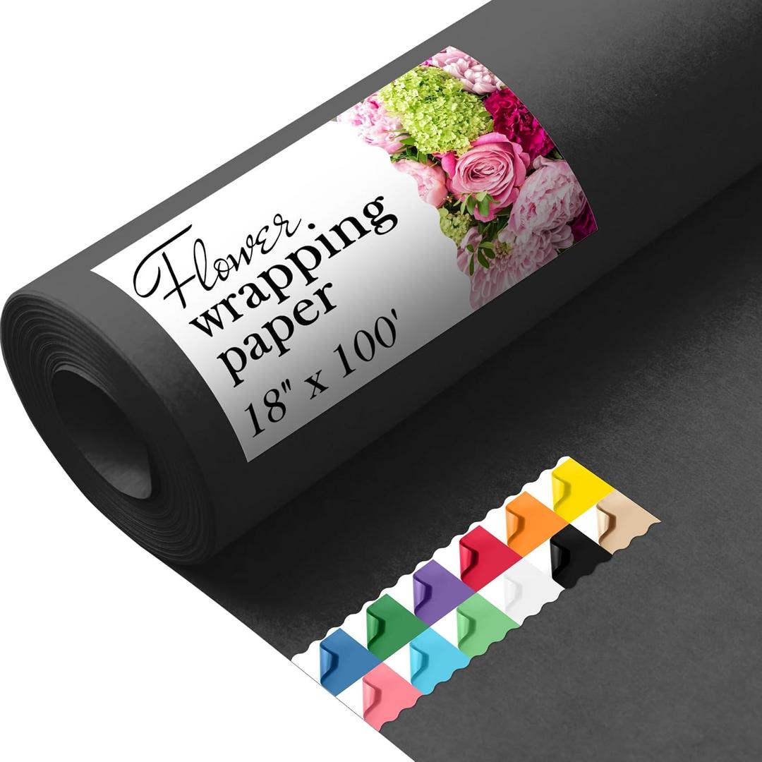 Paclord Flower Wrapping Kraft Paper, 18" x 1200" (100 ft), 45 lbs Thickness  Black Colored Wrapping Paper for Flowers, Floristic Shops, Floral Decorations