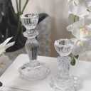 2pcs Vintage Clear Glass Tall Candle Holders Candlestick Holders Pillar Holders (Clear)