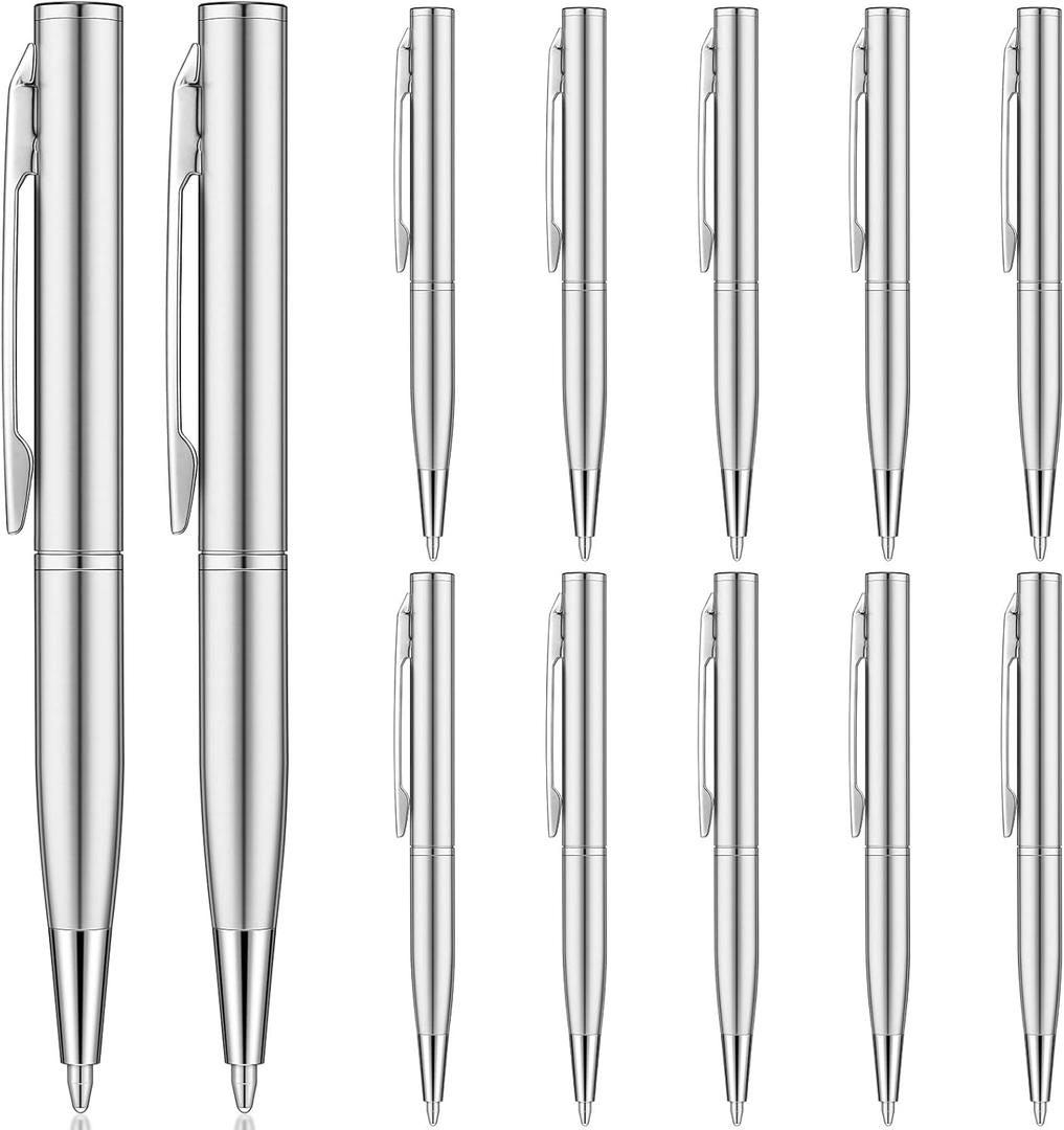 Chinco 16 Pcs Small Ballpoint Pen Mini Pens Bulk Metal Stainless Steel Point Pens Pack with Copper Fittings for Pockets Notebook Notepads Office School(Silver)