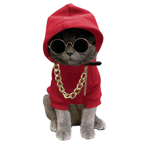 QWINEE 3Pcs Dog Hoodie Cat Apparel Dog Custume Set with Necklace and Sunglasses Pet Clothes for Puppy Small Medium Dogs Cats Red, Size: XL