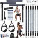 Upgraded Pilates Bar Kit with Resistance Bands Natural Latex for Women & Men, Heavy-Duty Stainless Steel Multifunctional Yoga Pilates Stick for Home Gym Exercise Fitness Equipment Full-Body Workouts (GreyBlue(50/60/70lbs)+Legs Resistance Band)