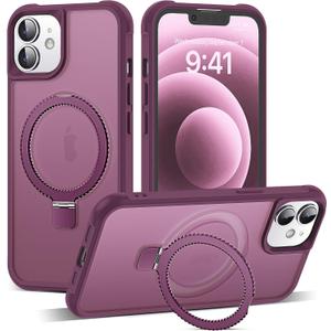 Compatible with iPhone 12 Case & iPhone 12 Pro Case 6.1" with Invisible Ring Stand [Compatible with Mag-Safe] Translucent with Magnetic Kickstand, Wine Red