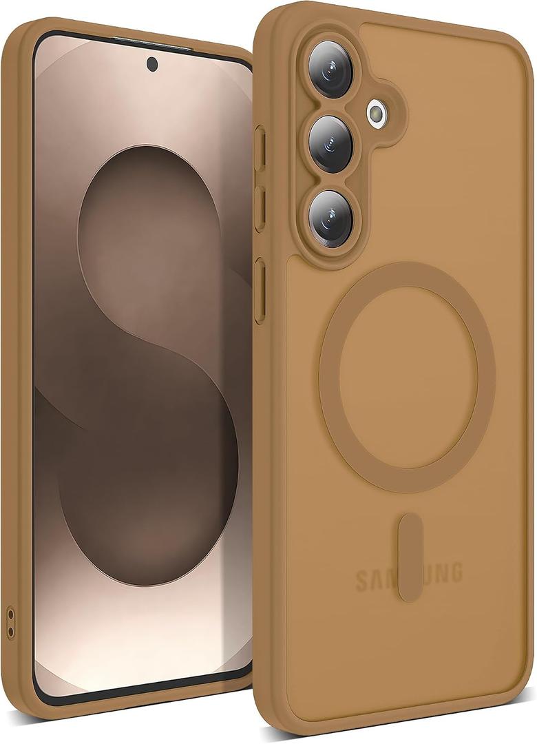 Compatible with Samsung Galaxy S25 FE,Compatible with MagSafe Transparent Clear Design Frame Matte Phone Case Shockproof Protective Cover for Women Girls Brown
