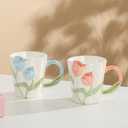 DTIUYIOP] Floral Ceramic Coffee Mug 12 Oz, Cute Flower Tea Cup with Handle for Women, Girly Mug Gift for Christmas Birthday, Home Office Drinkwareblue
