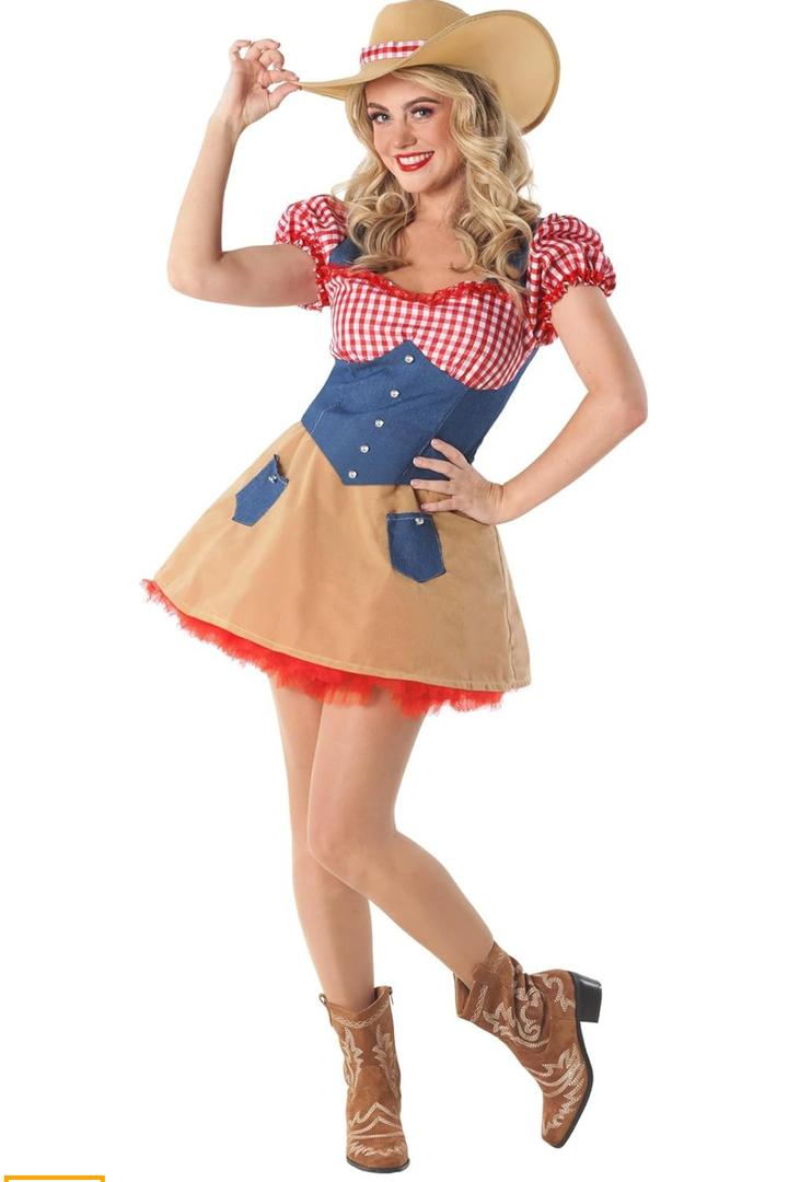fun shack Cowgirl Costume for Women, Womens Cowgirl Costume, Halloween Costumes for Women, XL