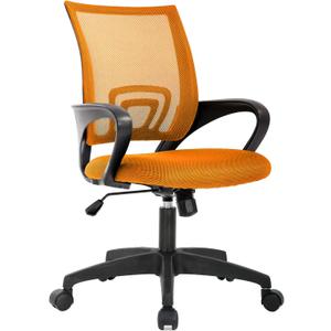 BestOffice | Ergonomic Office Chair | Mid-Back Swivel Desk Chair | Breathable Backrest & Lumbar Support | Adjustable Height | Sponge Seat | Rolling Wheels | Orange | for Adults & Women