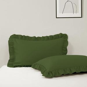 King Pillow Cases Set of 2, 20''x36'' Microfiber Dark Olive Green Ruffle Pillow Cases, Soft Breathable and Non Shrinking Envelope Cute Pillowcases