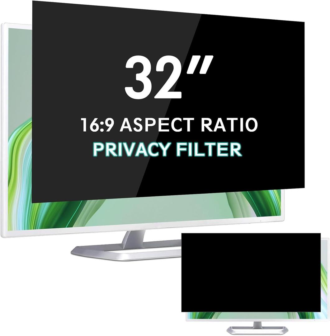 FILMEXT 32 inch Privacy Screen Filter for 16:9 Computer Widescreen Monitor, Removable 32 in Anti Blue Light Anti Glare Anti Spy Privacy Filter Shield-(27 5/815 5/8) (Black)