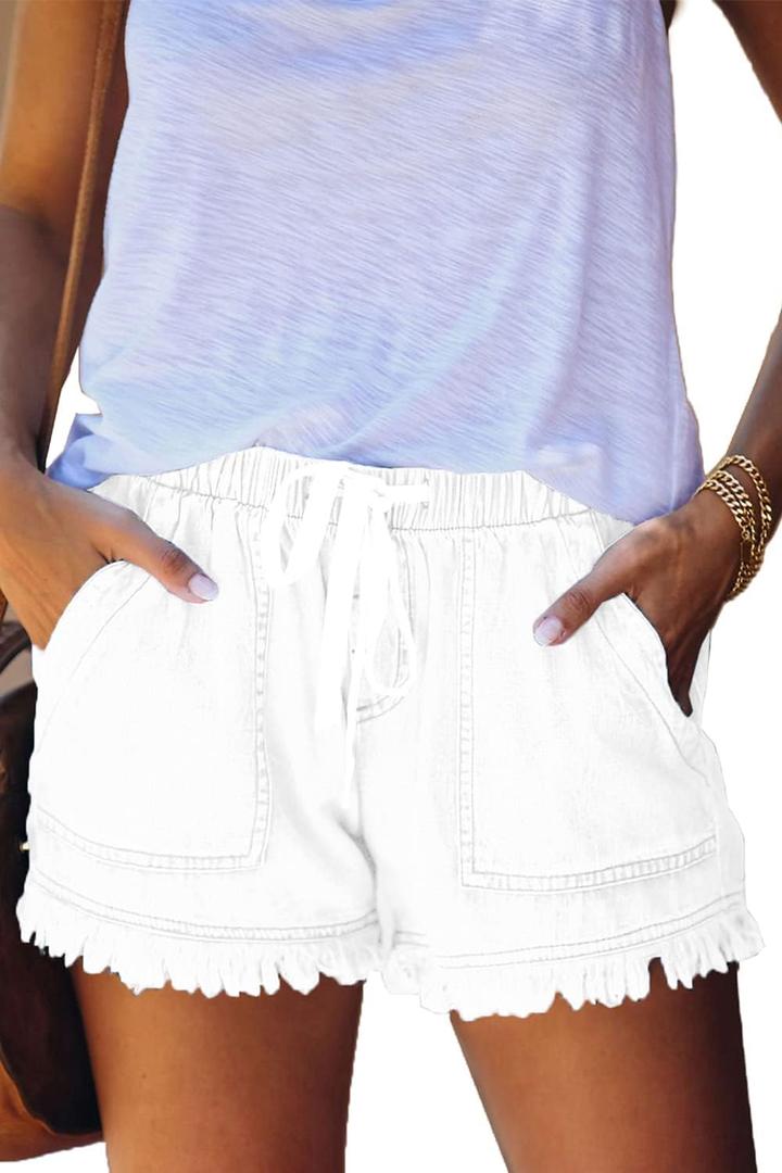 YOCUR Womens Lightweight Shorts Casual Baggy Trendy Short Pants Elastic Waist Drawstring Comfy Shorts (XX-Large, A03-white)