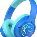 iClever Kids Bluetooth Headphones with LED Lights, 43H Playtime, Type-C Fast Charging, BTH18 Safe Volume 74/85dBA, Bluetooth5.3,Toddler Headphones Aux Cord for iPad/Tablet/Travel/School, Blue