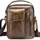 Hebetag Small Leather Shoulder Bag Crossbody Pack for Men Outdoor Travel Business (#02brown)