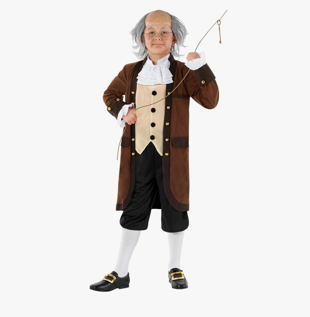 Morph Benjamin Franklin Costume Kids Colonial Founding Father Outfit for Presidents Day Celebrations, M