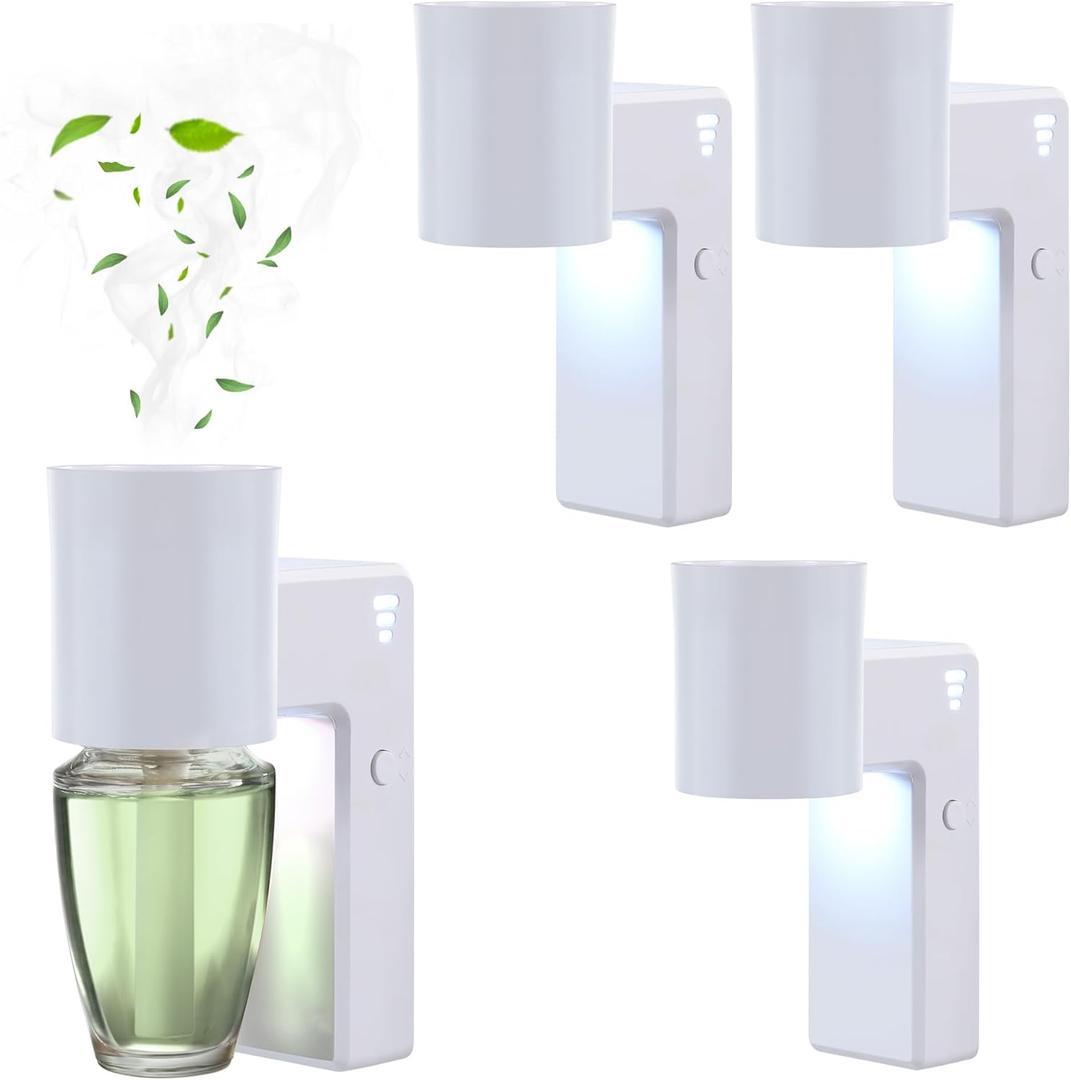 ROSSEX 4 PCS Wall Fragrance Plug in with Night Light and Oil Diffuser Plug with Upgraded Fragrance Concentration Control, Compatible with Bath and Body Works WallFower for Home, White