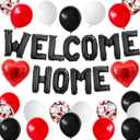 Welcome Home Decorations Black Red,Welcome Home Foil Balloon Banner with Confetti Balloons,Red Heart Balloons for Housewarming Baby Shower Home Family Party Supplies