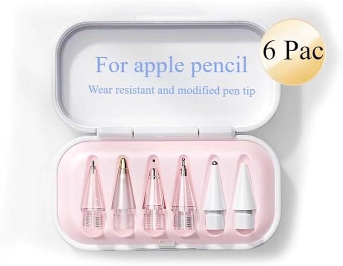 Stylus Pen Fine Point Metal Nib Case Set for Apple Pencil Abrasion Resistant and Precision Control for Apple Pencil 1st Gen 2nd Gen Apple Pencil USB-C/Apple Pencil Pro (6 Pack)