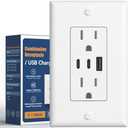 Amico 6.0A USB Outlet, 3-Port 30W Wall Outlets with 2 Type C & 1 Type A, 15 Amp Receptacle Plug, Tamper Resistant Receptacle, Wall Plate Included, ETL Listed, White, 1 Pack