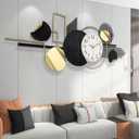 ERMOFAV Metal Wall Art, Black and White Decor for Living Room, Abstract Modern Creative Geometric Round Art Decor 56" × 24" Large 3D Wall Clock for Bedroom, Dining Room, Home Hanging Wall Sculpture