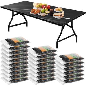 Boao 24 Pcs Black Plastic Rectangular Tablecloths, 6 Ft, 72 x 30 Inch, Windproof, Waterproof, Elastic Fitted, Disposable & Reusable, Ideal for Indoor/Outdoor, Camping, Picnic, Parties