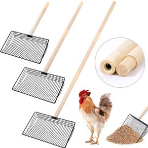 10inch Large Metal Chicken Poop Scooper3-in-1 Detachable Tool (20 to 42 inches), Stainless Steel Chicken Coop Cleaning Tool,Wooden Handle, Heavy-Duty Poop Shovel for Chicken Coop Accessories