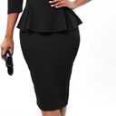 BestGirl Women's Peplum Dresses Bodycon 3/4 Sleeve Wear to Work Office Sheath Dress (Black, XXL)