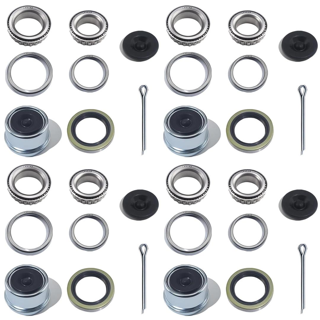 4 Sets 3500 lbs L68149 L44649 Bearing Kits for 1-3/8'' to 1-1/16'' #84 Spindle Boat Trailer Axle Bearing Kits with 171255TB Grease Seals,1.98'' Dust Caps & Cotter Pins