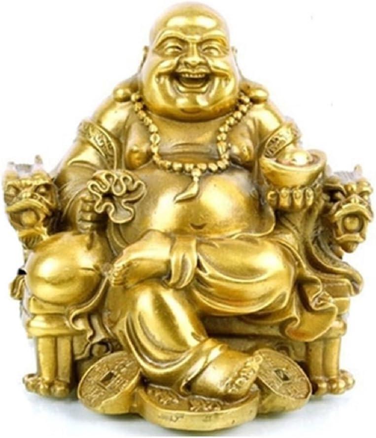Fengshui Buddha Statue for Lucky & Happiness God of Wealth,Laughing Buddha on Emperor`s Dragon Chair,Brass Buddhist Statues and Sculptures Home Decor Congratulatory Gifts (Medium)