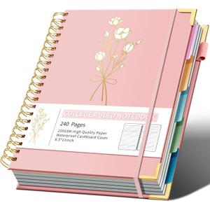 Hardcover Spiral Notebooks 8.5" X 11" Note Taking 5 Subject Notebook College Ruled with Dividers 240 Pages 100GSM Aesthetic Spiral Notebook for Work School Cute Journals for Women Writing