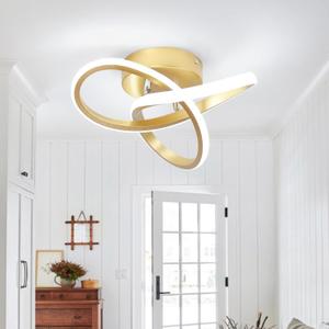 Led Hallway Light Fixtures Modern LED Ceiling Light 6000K Gold Semi Flush Mount Ceiling Light for Hallway Kitchen Bedroom Entryway Bathroom Ceiling Lamp