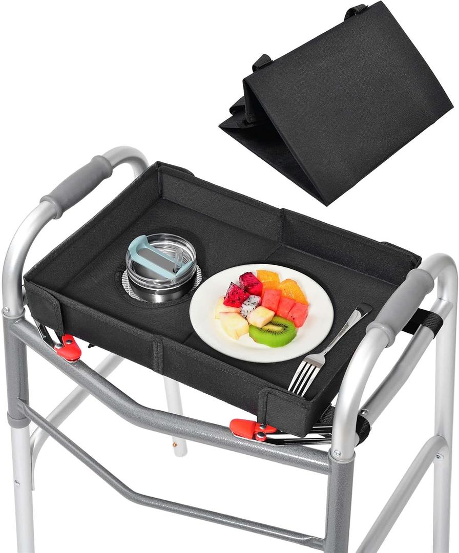 FANGSUN Walker Tray with Cup Holder, Lightweight Detachable Mobility and Walker Accessories Table for Senior, Rollator Tray for Rolling Folding Rollator, Easy Assembly