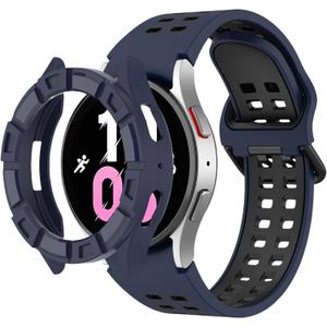 Watch Band Compatible for Samsung Galaxy Watch 7 40mm 44m with TPU Case, Soft Silicone Breathable Strap for Galaxy Watch 7 (Dark Blue)