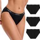 INNERSY Women's Bikini Period Underwear Cotton Menstrual Leakproof Panties 3-Pack (Medium, Pure Black)