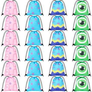 Bafeil 24 Pcs Monster Party Favor Drawstring Bags - Drawstring Gift Bags with Monster Designs, 4 Patterns Goodie Bags for Birthday, Holiday, and Party Supplies, 11.8x9.8 Inch