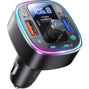 LENCENT Bluetooth 5.4 Car Adapter FM Transmitter 54W Fast Charging, Dual Mics, HiFi Bass Sound, 2 Modes LED Backlit, Cigarette Lighter Adapter Hands-Free Calling Radio, Support USB Drive